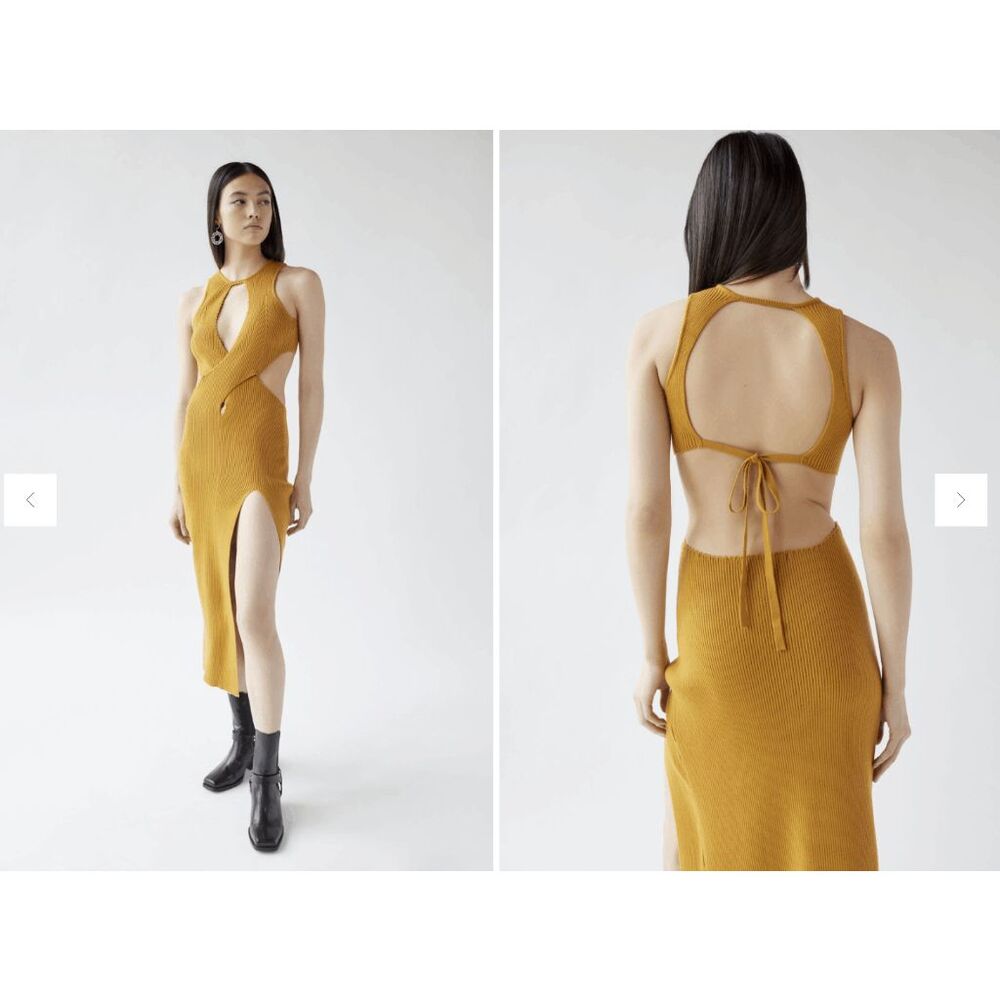 NWT For Love & Lemons Ribbed Knit Cutout Maggie Midi Dress Rust Orange Small $18